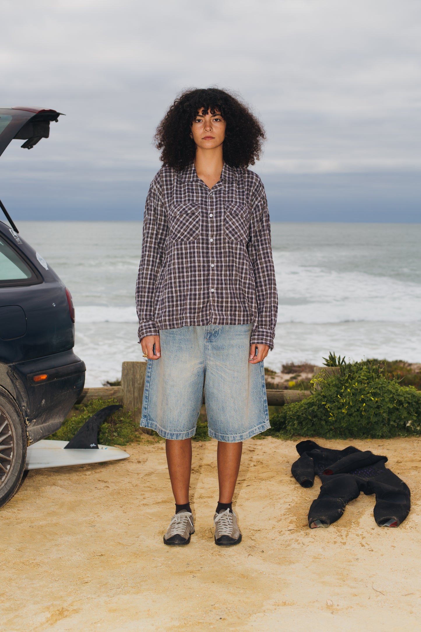 Crinkle Black Check Shirt